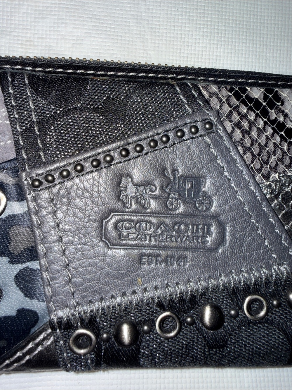 Coach Patchwork Zip Wallet - Black and Gray - Picture 3 of 5